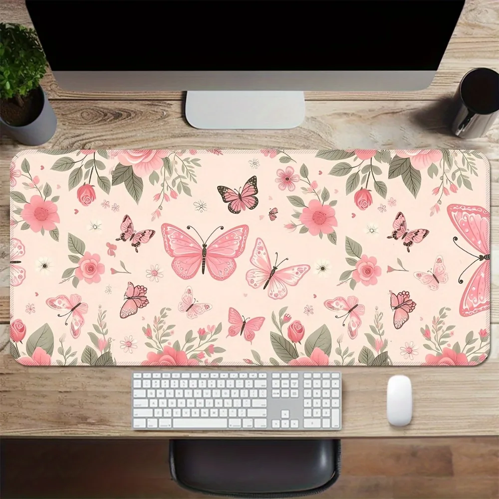 Extra-large and elongated gaming mouse pad, featuring a butterfly design,with anti-slip rubber base,washable surface and precise