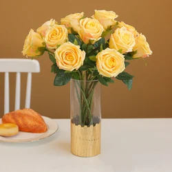 Yellow Rose Artificial Flowers Silk Bouquet High Quality Big Rose for Wedding Decoration Fake Flowers Red for Home Table Decor