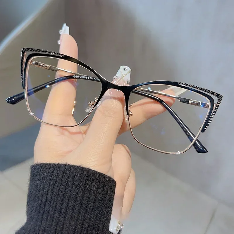 New Metal Women Girls Cat Eye Eyeglasses Frame Brand Designer Oversized Optical Glasses Frames Clear Glasses