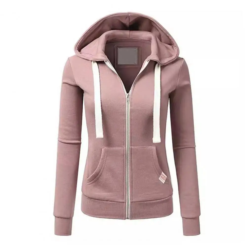 

Lady Daily Coat Stylish Drawstring Hooded Women's Jacket with Zip-up Closure Long Sleeves Elastic Cuffs for Fall Winter