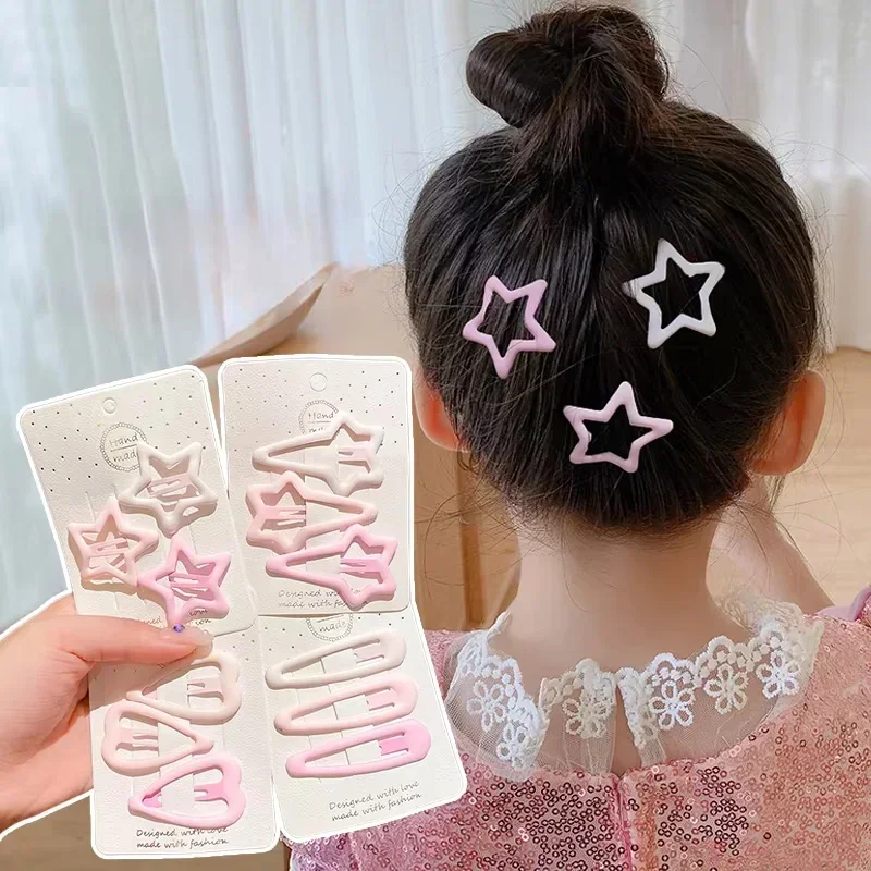 

3 Pcs/Set Hair Clips Cute Pink Geometric Stars Heart Clip for Children Baby Girls Sweet Fashion Hairpins Kids Hair Accessories