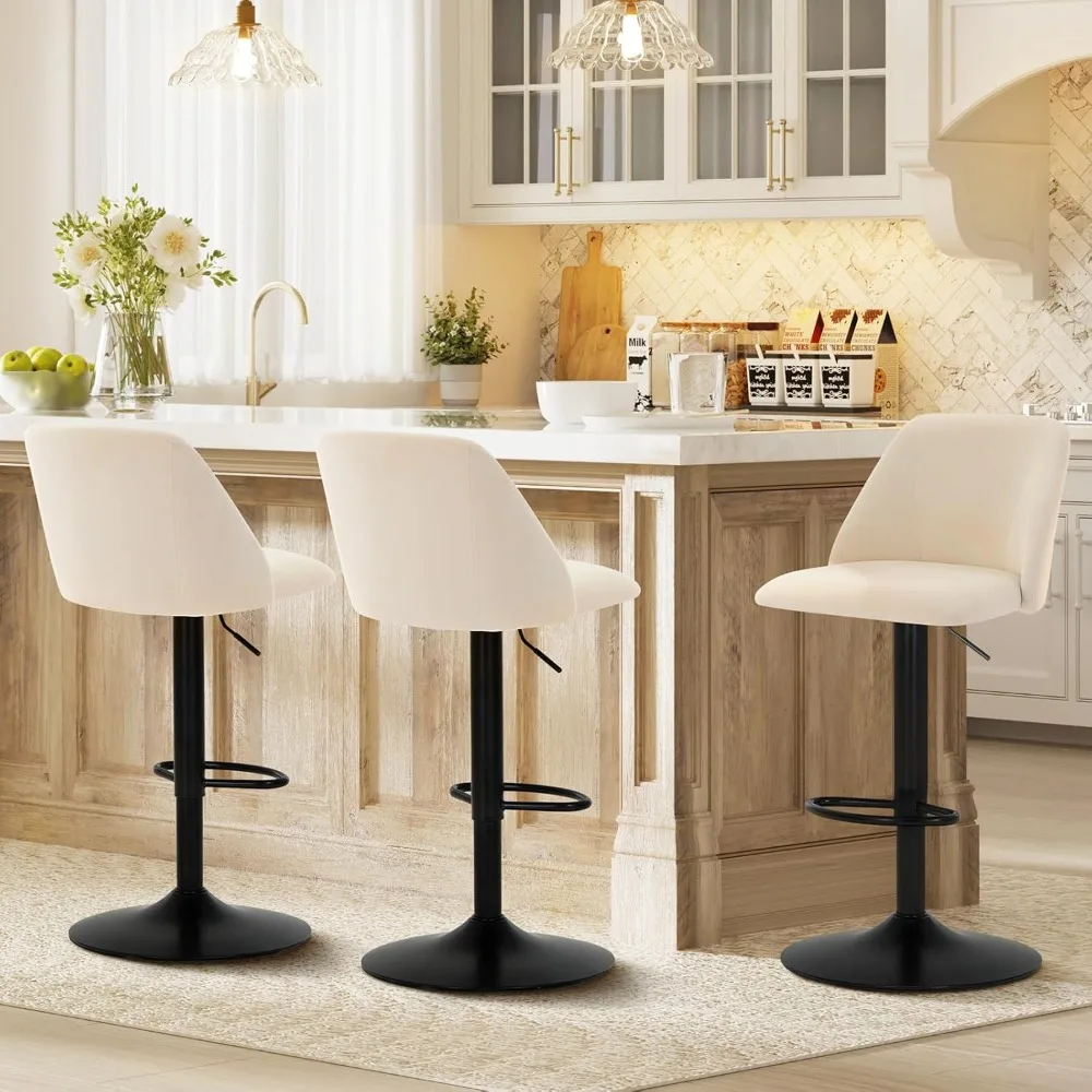 Ensemble de 3 tabourets de bar, chaises de bar pivotantes modernes, tabourets de bar rembourrés réglables, hauteur de comptoir avec dossier complet, tabourets de bar