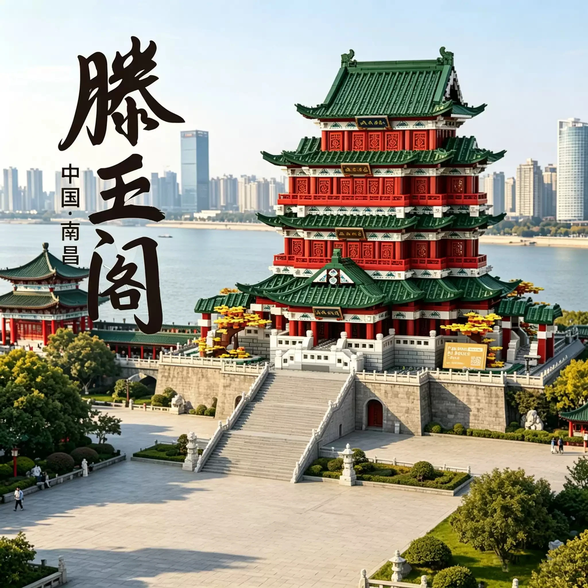Creative Chinese Historical Cultural Architecture Building Blocks Pavilion of Prince Teng Model Brick Home Decor Toy For Gifts