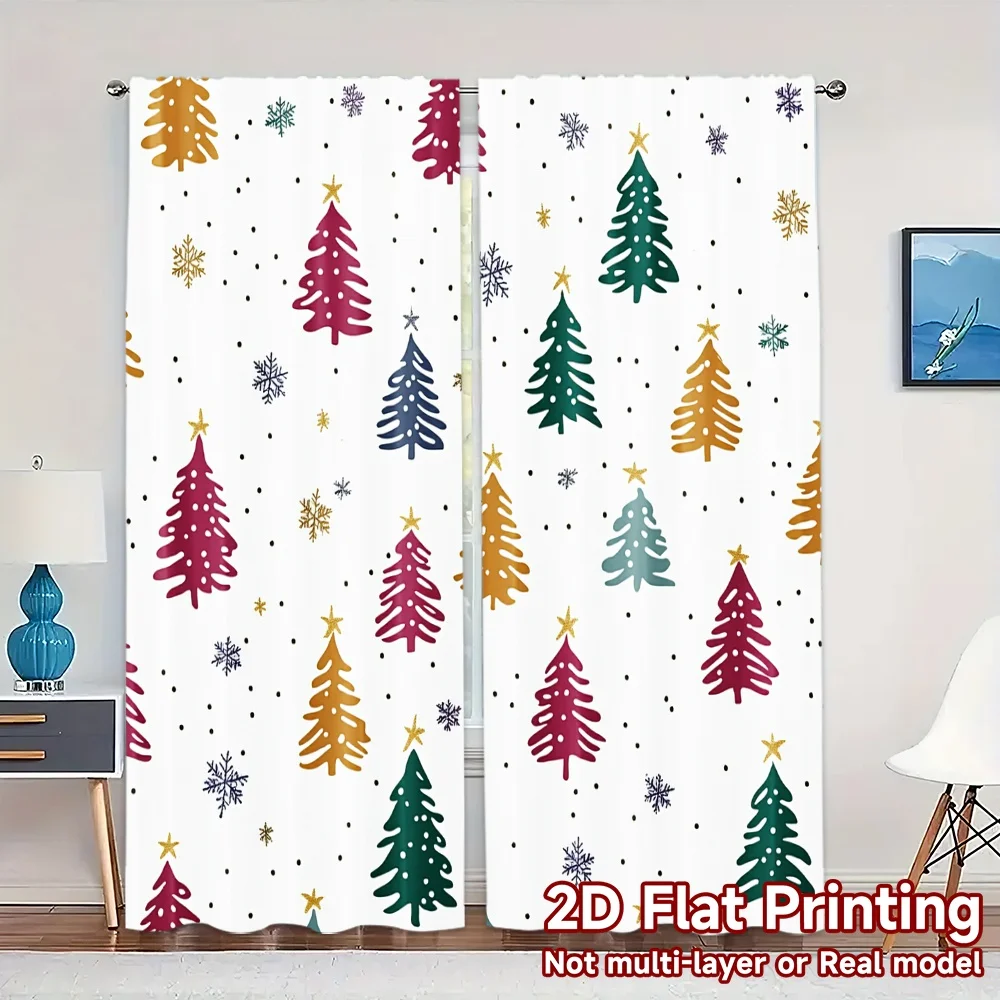 2pcs,Curtains Christmas Tree Snowflake (3) Popular Curtain Cloth Durable 100% Polyester Fabric Curtains Gifts for Living Room,
