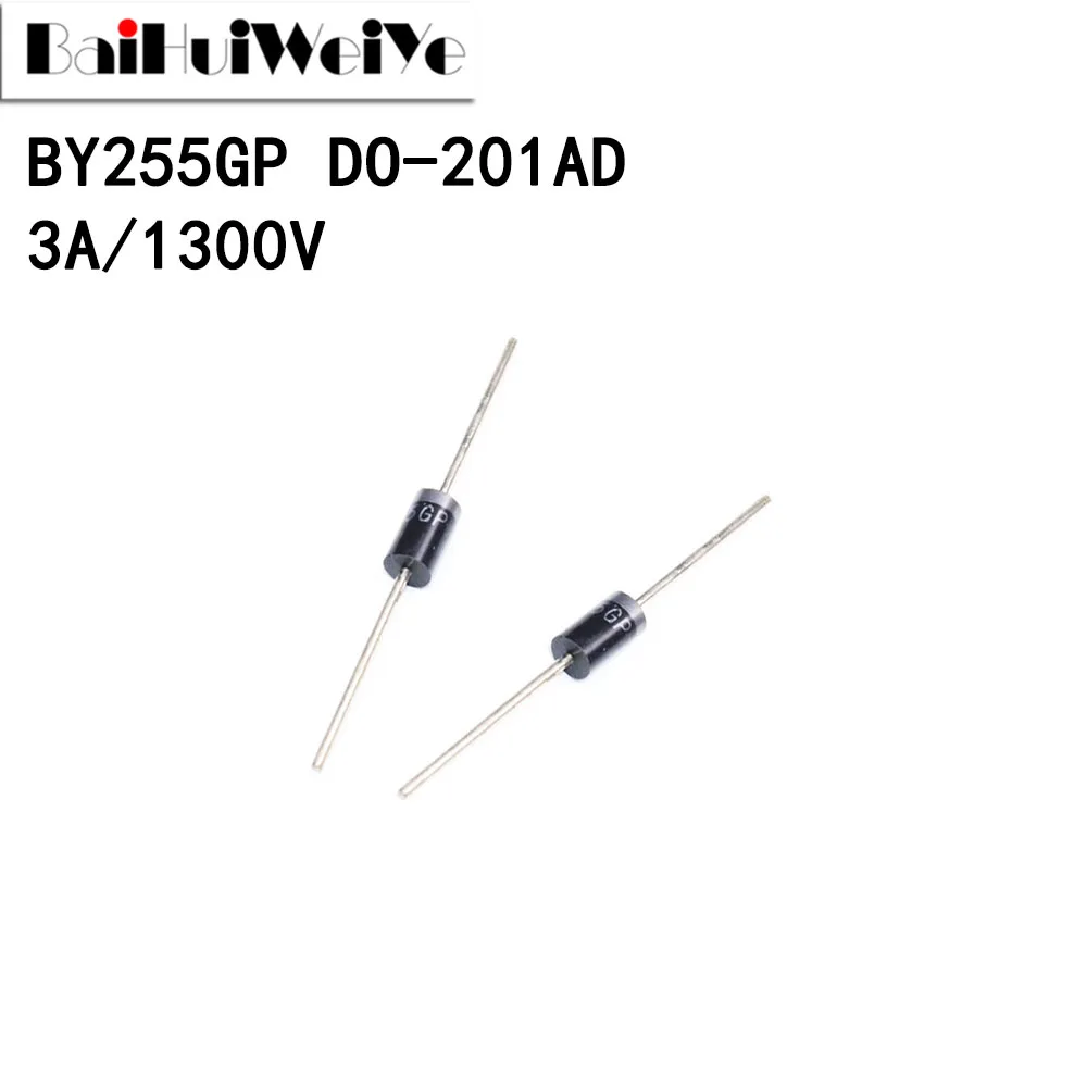 10PCS BY255GP BY255  DO-201AD 3A 1300V Schottky Rectifier Diode New Good Quality Chipset