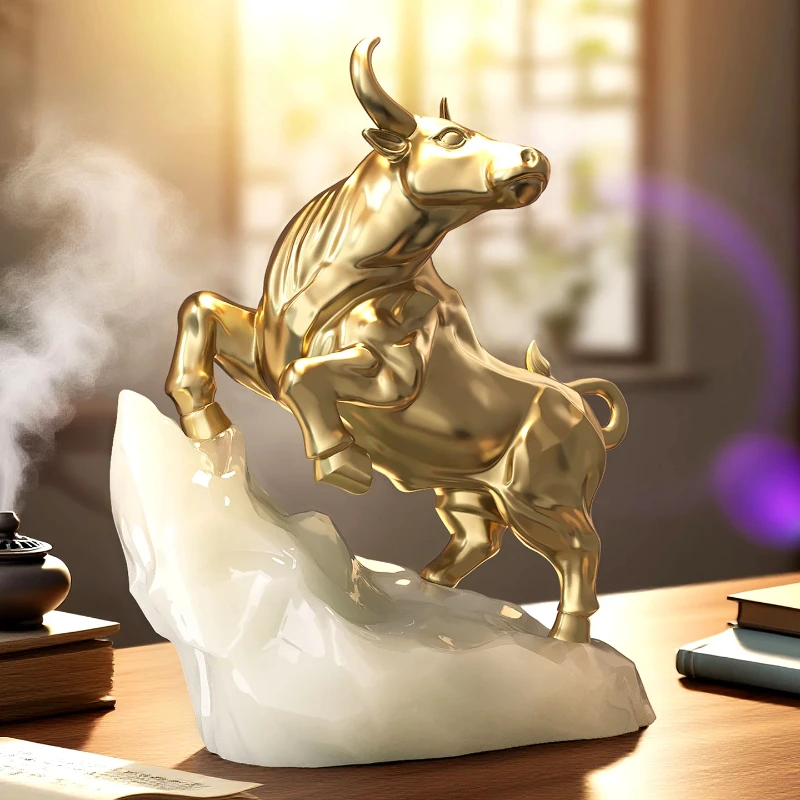 Chinese Feng Shui Home Decor Lucky Bull Ornament High End Living Room Entrance Office Desk Decoration Housewarming Opening Gifts