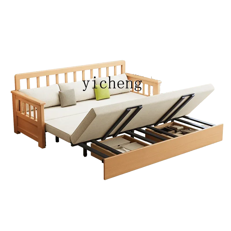 LL solid wood sofa bed push-pull foldable sitting and sleeping dual-purpose bed multi-functional living room storage double sofa