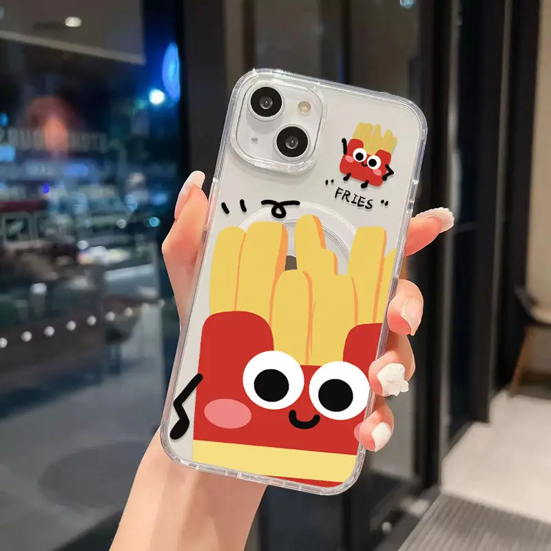 Funny Hamburger Fries Couple Magsafe Magnetic Phone Case for iPhone 16 15 14 13 12 11 8 7 Plus Pro Max X XR XSMax Soft Tpu Cover #4