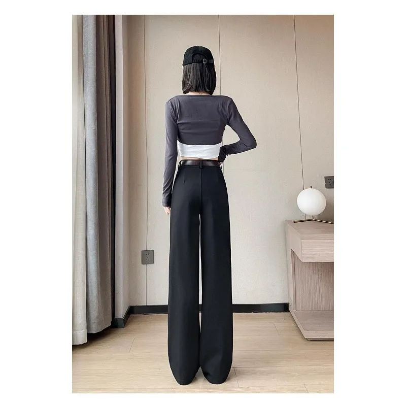 Women Banana Pants High Waist Show Plus Fleece Thick Loose Straight Leg Casual Pants Maillard Narrow Version of Wide Leg Pants
