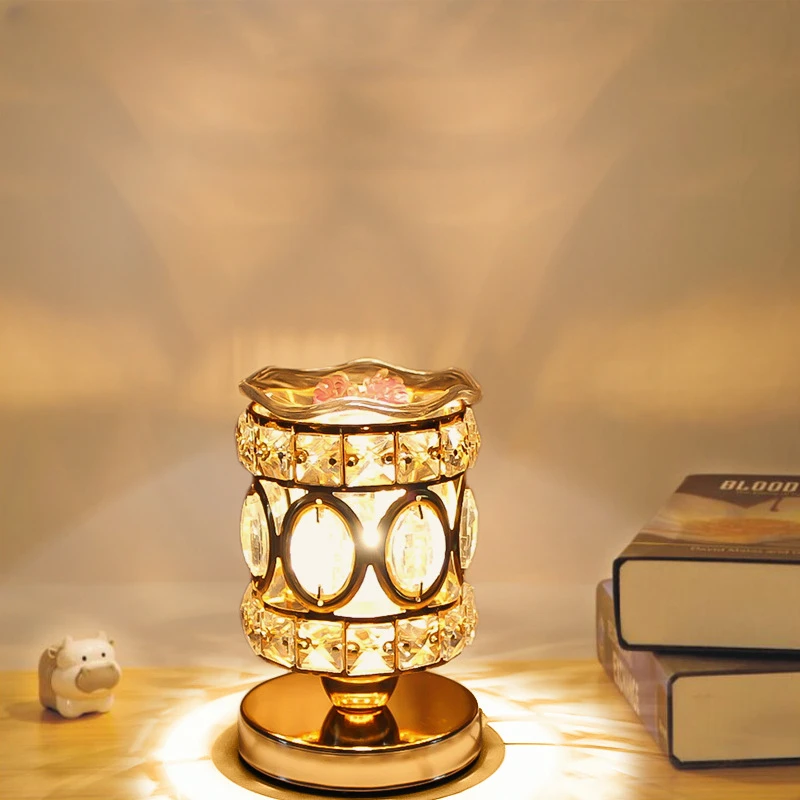 Nowoczesna wykwintna luksusowy kryształ lampa stołowa stopiony wosk do aromaterapii regulacja temperatury świeca podgrzewanie lampka nocna