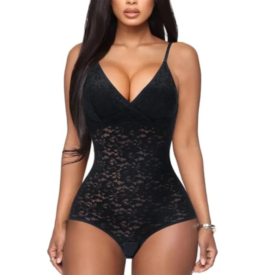 

BRABIC Lace Bodysuit for Women Tummy Control Shapewear Sleeveless Tops V-Neck Backless Camisole Jumpsuit Shaper