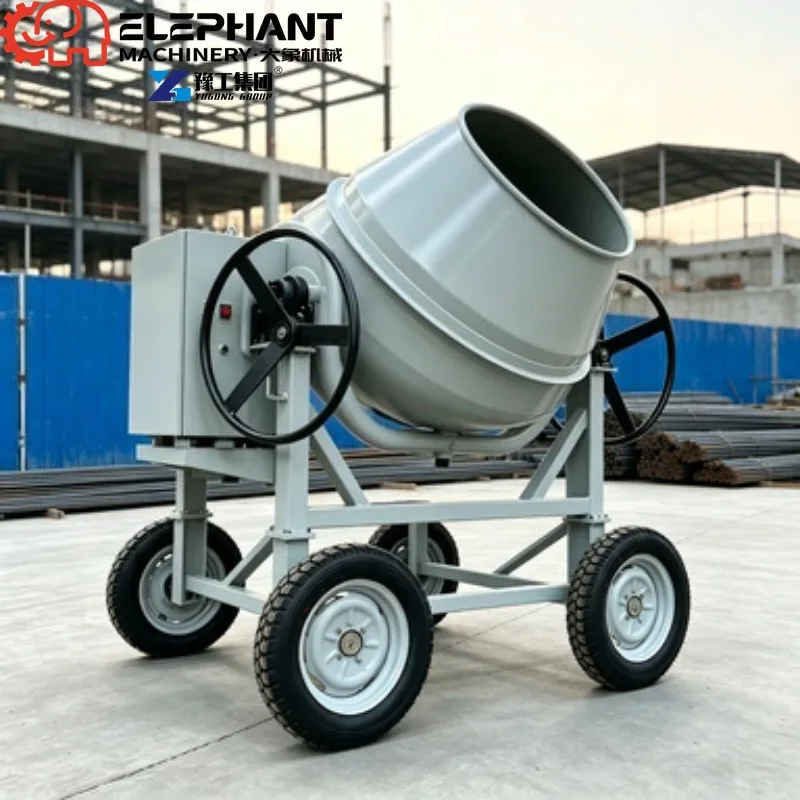 Towable Diesel Concrete Mixer Portable Cement Mixing Machine 25-30RPM 3mm Thick Drum For Small Building Works