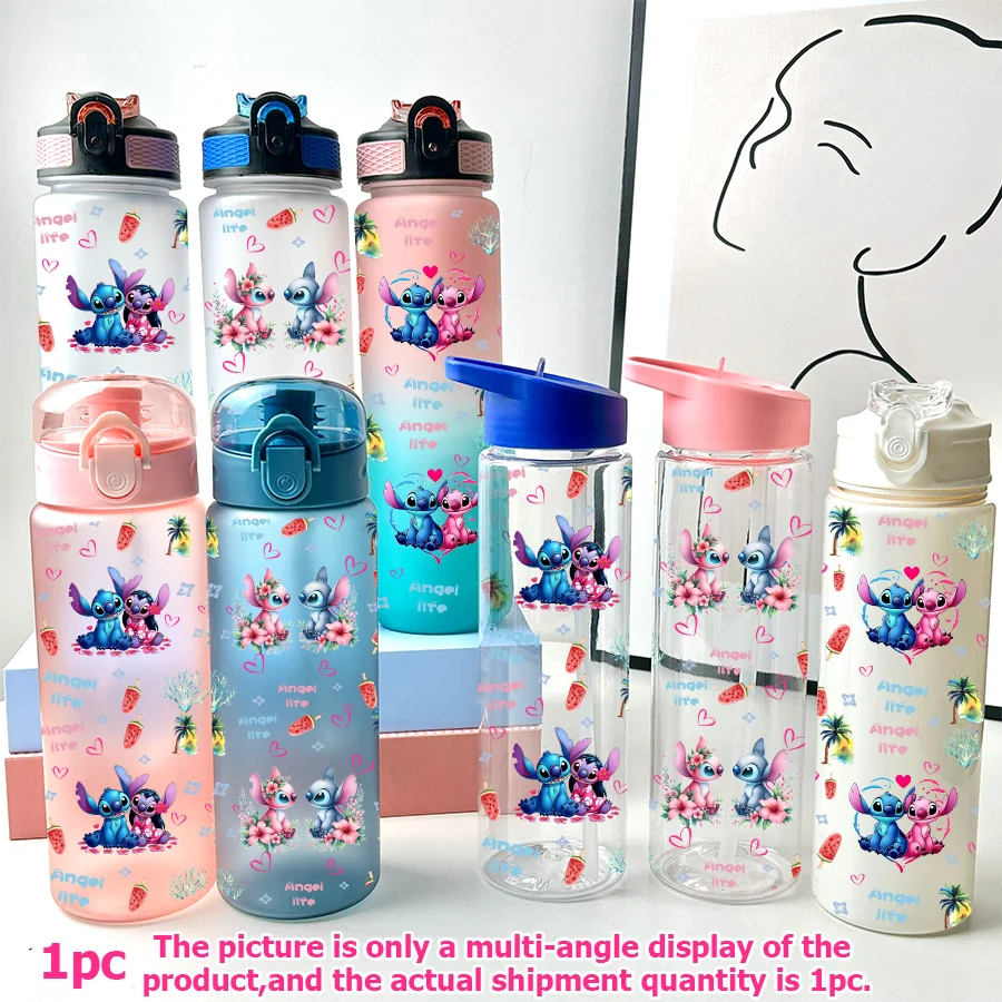 1 個ディズニーステッチエンジェルプリント 23-32 オンスマルチプラスチックウォーターボトルポータブルスポーツウォーターカップ誕生日ギフト