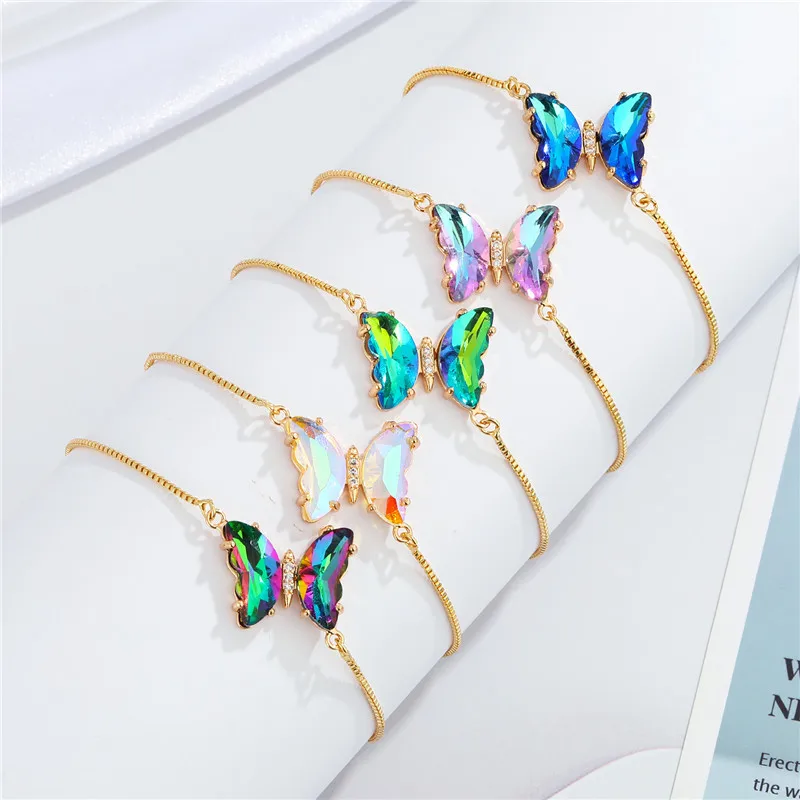 

Gradient 7 Colors Zircon Butterfly Bracelet For Women 18K Gold Plated Color Preservation High Quality Bracelet Trendy Jewelry