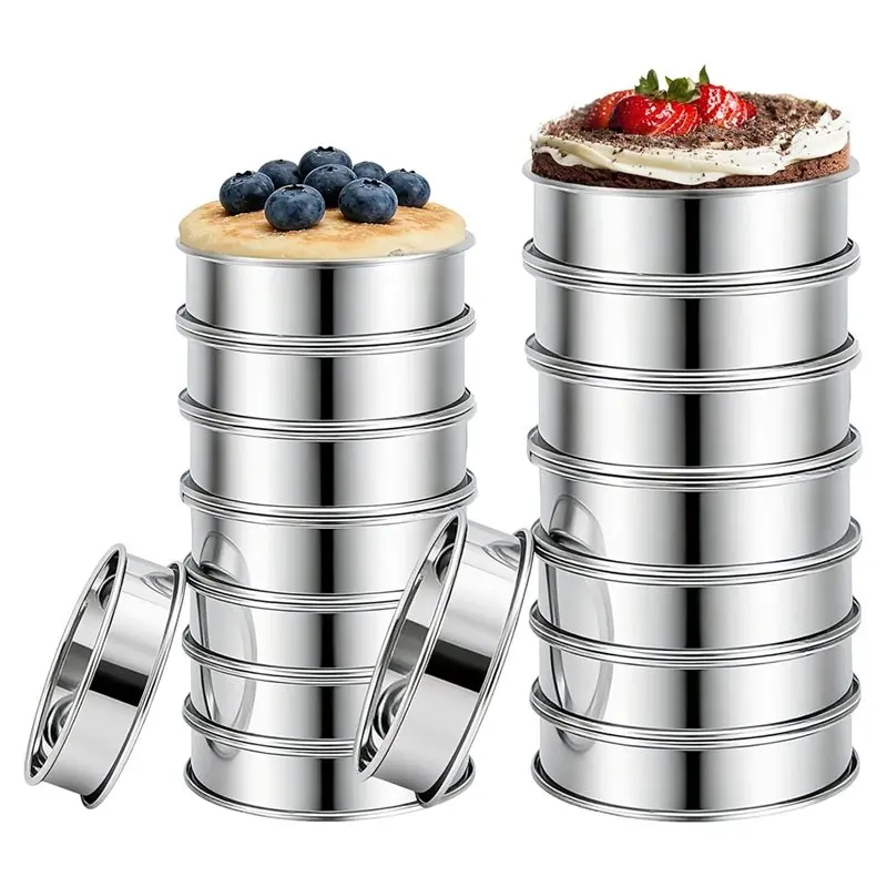 

ABKY-Round Metal Pastry Ring, 16Pcs Crumpet Rings Set, Nonstick English Muffin Rings,Stainless Steel Double Rolled Tart Ring