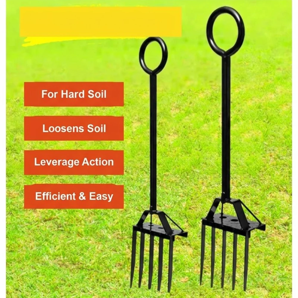 Heavy Duty Manganese Steel Garden Digging Fork Soil Loosening Cultivator Aerator with Foot Pedal Leverage Effort Saving Tools