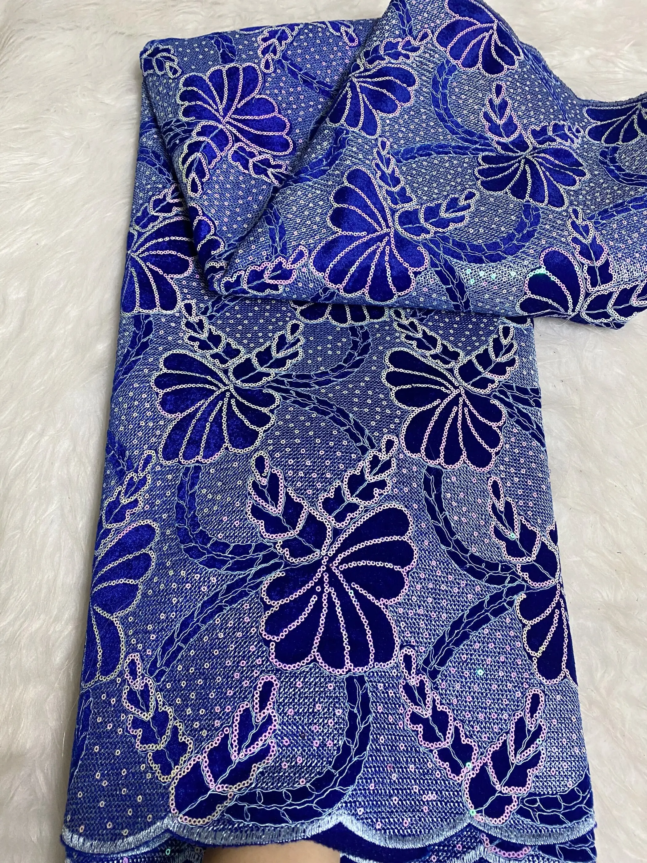 2024 High Quality African Nigerian With Tulle Sewing Lace Fabric Guipure Embroidery Dresses Sequins Beads Stone 5yards JH0046