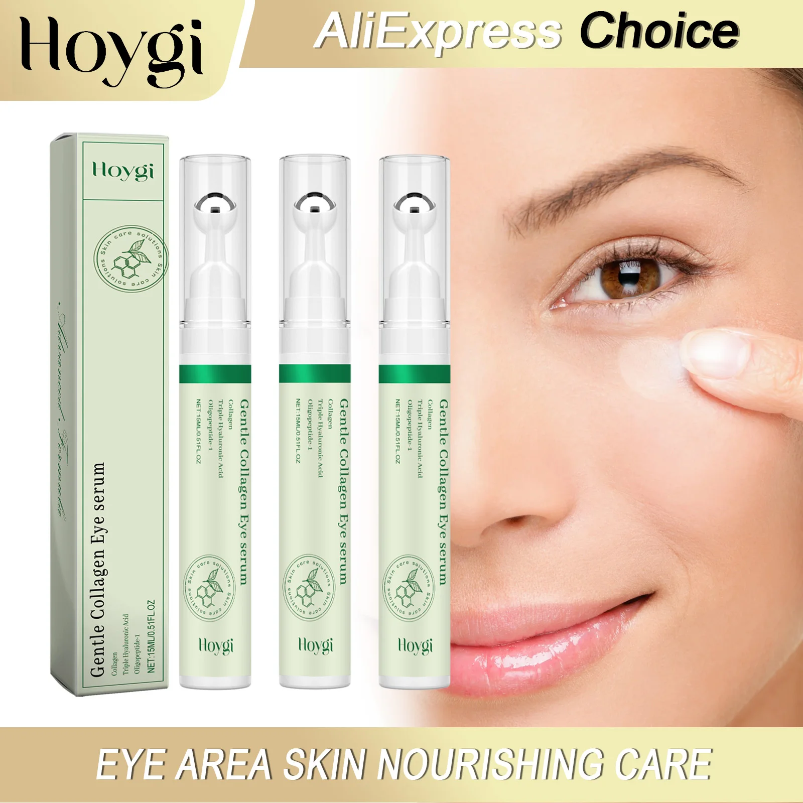 HOYGI Collagen Eye Serum Anti Puffiness Eye Bags Anti Dark Circles Moisturizing Tightening Reduce Fine Lines Skin Care Roller