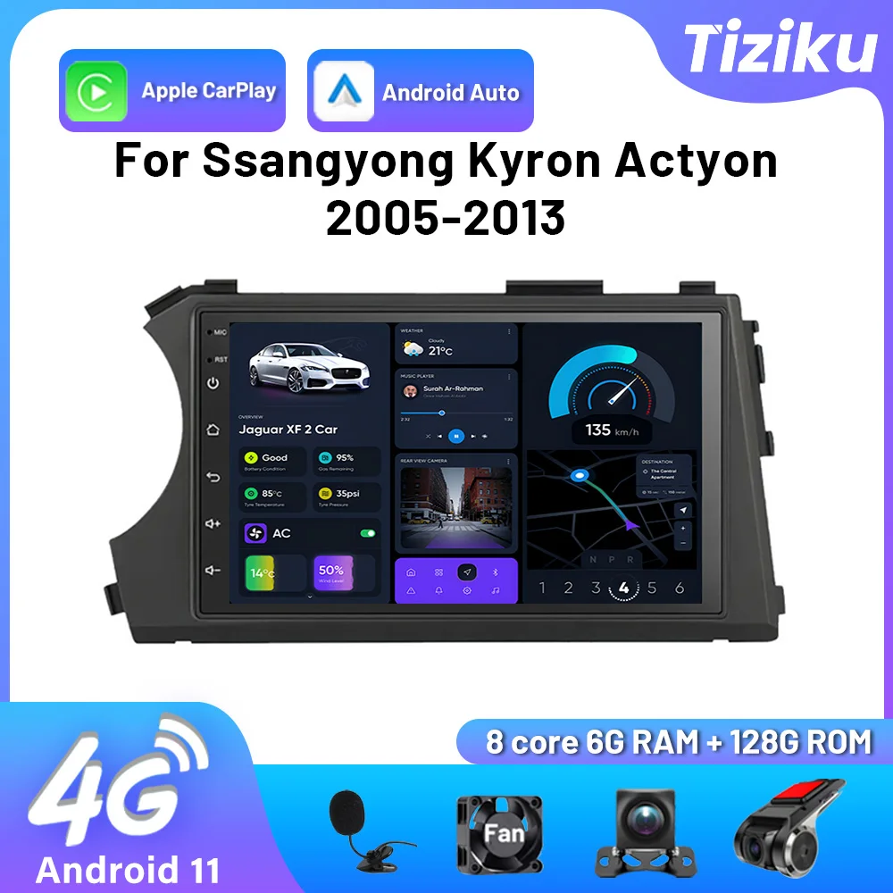 8-core Android Car Radio GPS Carplay HD Screen Automotive Bluetooth Multmedia Vedio Player For Ssangyong Kyron Actyon 2005-2013