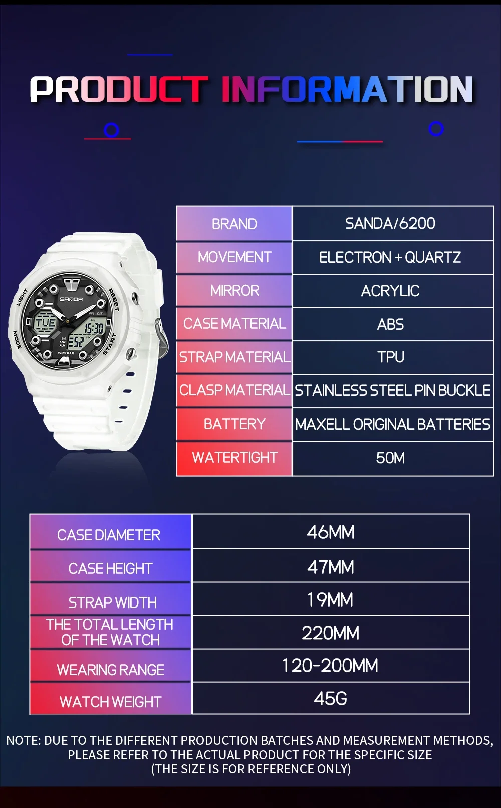 SANDA 6200 Fashion Student Electronic Watch Multi functional Alarm Clock Waterproof Cool Male and Female Student Watch