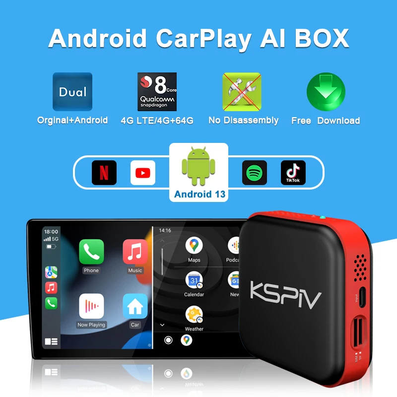 Android CarPlay Ai Box Newset 64G Qualcomm 8 Core Wireless Carplay Mini Smart Box With HDMI Output Universal Mirror Link Plug