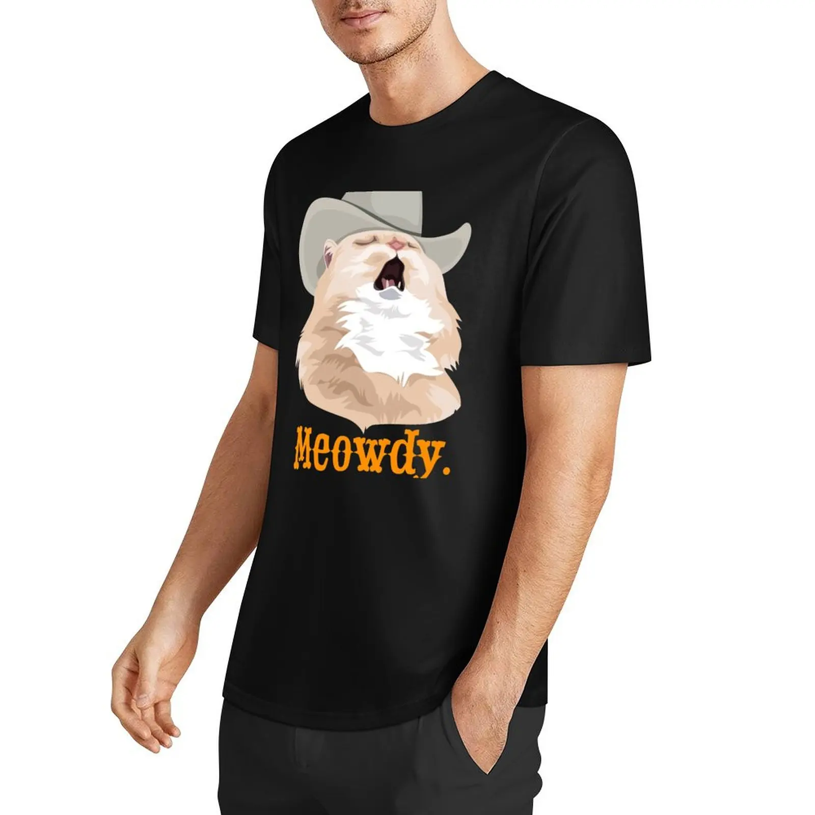 Meowdy Singing Cat Wearing a Cowboy Hat Meme T-Shirt for a boy summer clothes T-shirts for men cotton