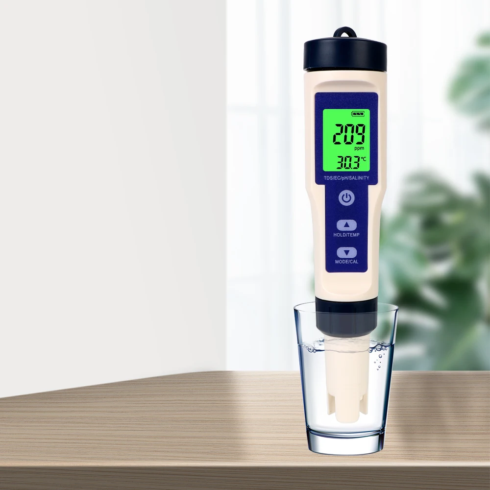 Purity Measure Tool Temperature Hydrogen-rich Meter 5 in 1 PH/TDS/EC/SALT/TEMP Water Quality Detector