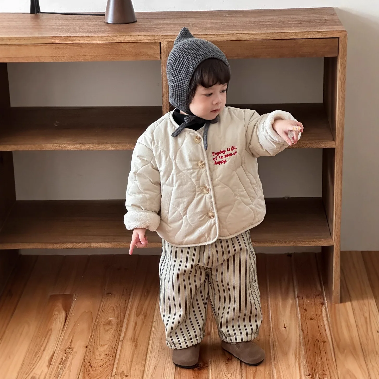 

2025 Autumn Winter Kids Warm Thick Coat & Pants Set 2-Piece Korean Style Warm Cotton Blend Casual Outfit for Toddler