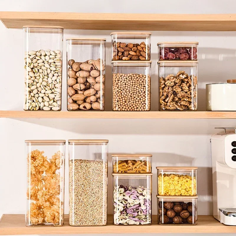 750/1100/1600/2100ML Glass Storage Jars Easy To Grip for Organizing Kitchen Food Such As Miscellaneous Grains Nuts and Oatmeal