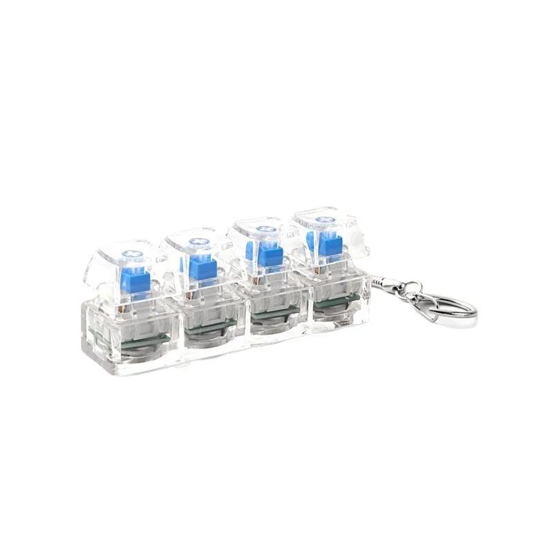 2026 New High-Transparency Four-Button Light-Emitting Stress-Relief Button Keychain Mechanical Keyboard Style Toy Pendant