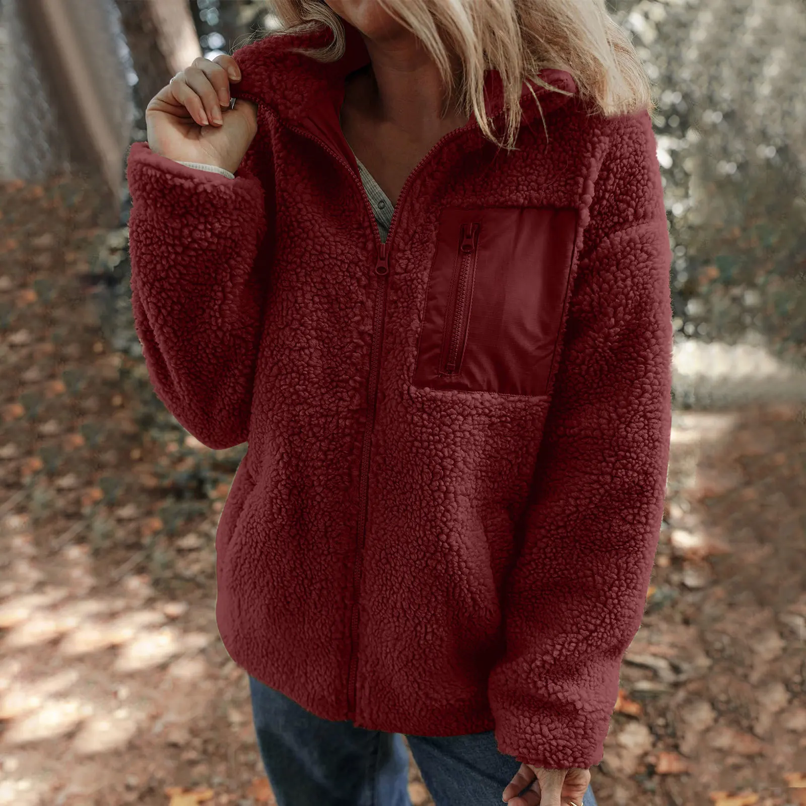 Classy Elegant Women Clothes Solid Color Plush Autumn And Winter Versatile Warm Jacket Womens Zipper Fashion Jacket Winter Damen