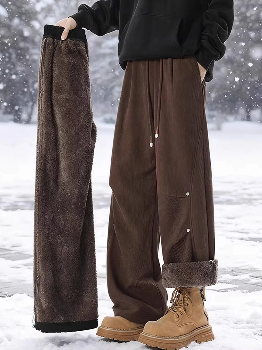 Thickened Fleece Corduroy Work Pants Men Women Winter Outdoor Wear Warm Straight Leg Trousers for below 40 Degrees Celsius Cold