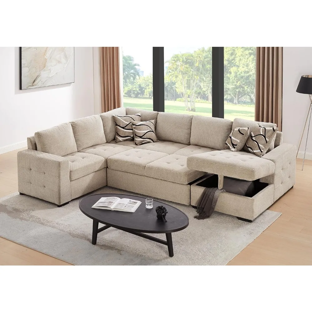 

Sectional Sleeper Sofa with Pull Out Bed and Storage Chaise,U Shape Sofa Bed, Oversized Sectional Sleeper Couch for Living Room