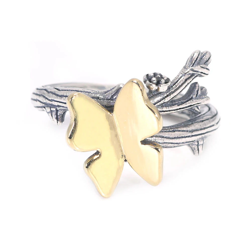 Женские регулируемые кольца из серебра 925 пробы, с бабочкой на ветке дерева