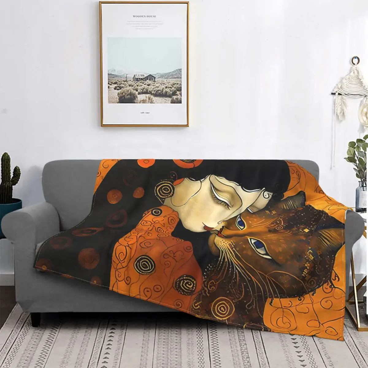 Cat Lovers Blanket The Kiss By Gustav Klimt Movie Fleece Plush All Season Ultra-Soft Throw Blankets For Sofa Bedspread