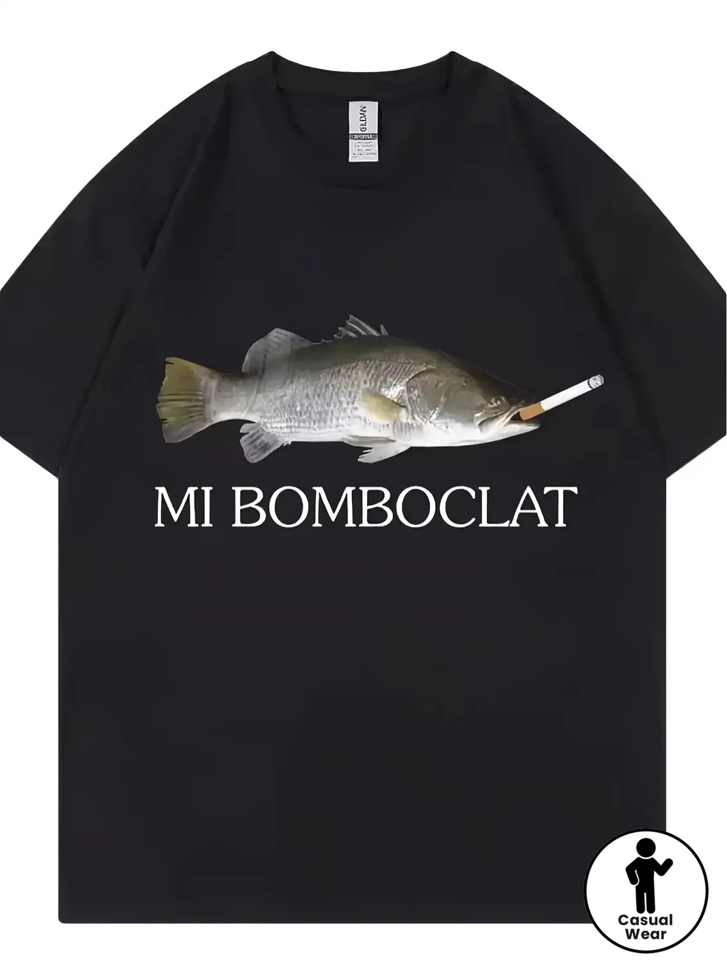 Funny Bomb Defusing Fish Graphic T-Shirt Vintage Harajuku Style Short Sleeve Tee with Mi Bomboclat Print Casual Streetwear Shirt