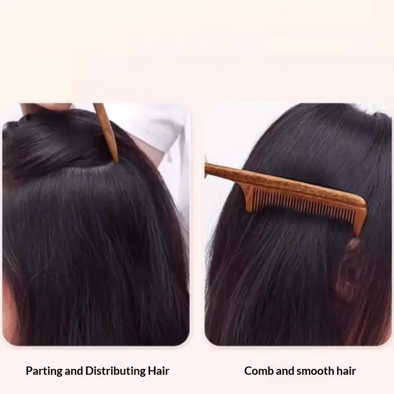 20 cm Haarkamm aus natürlichem Sandelholz, feinzahnig, verdickt, mit scharfem Ende, antistatischer Friseurkamm zum Stylen und Pflegen – Detail 3