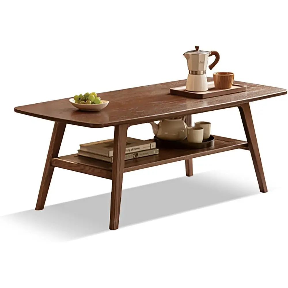 

Двухуровневый журнальный столик из массива дерева с полкой для хранения, деревенский стиль, центральный элемент для гостиной, простая сборка, 31.49