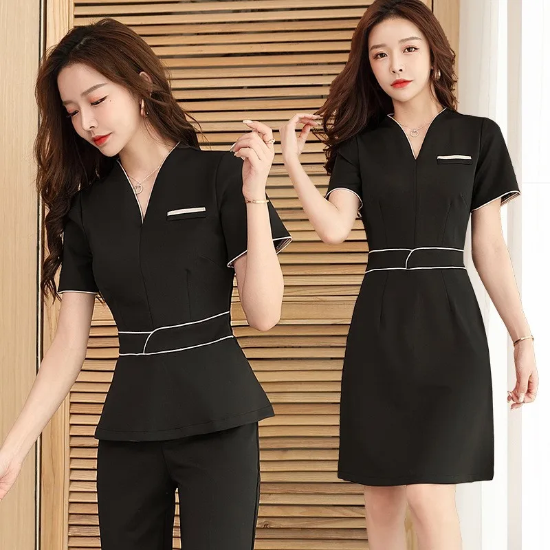 

Esthetic Uniform Summer Short Sleeve Beauty Salon Suit Womens Spa Beautician Clothes Hotel Massage Workwear Korean Slim Overalls