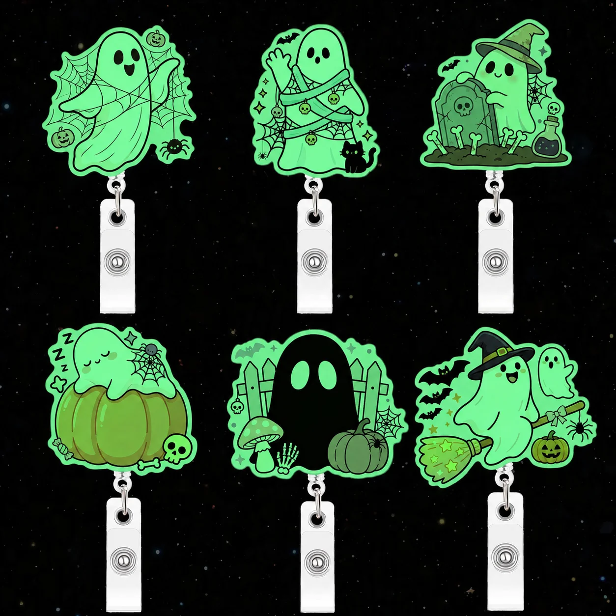 Rotating Clip Badge Reel Wear Resistant Acrylic Retractable Badge Reel Halloween Badge Holder Halloween Themed For Access Card