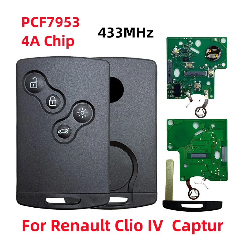4 أزرار الذكية السلبي بدون مفتاح الذهاب بطاقة مفتاح بعيد 433MHz 4A PCF7953 HITAG AES رقاقة لرينو كليو IV كابتور 2009-2020