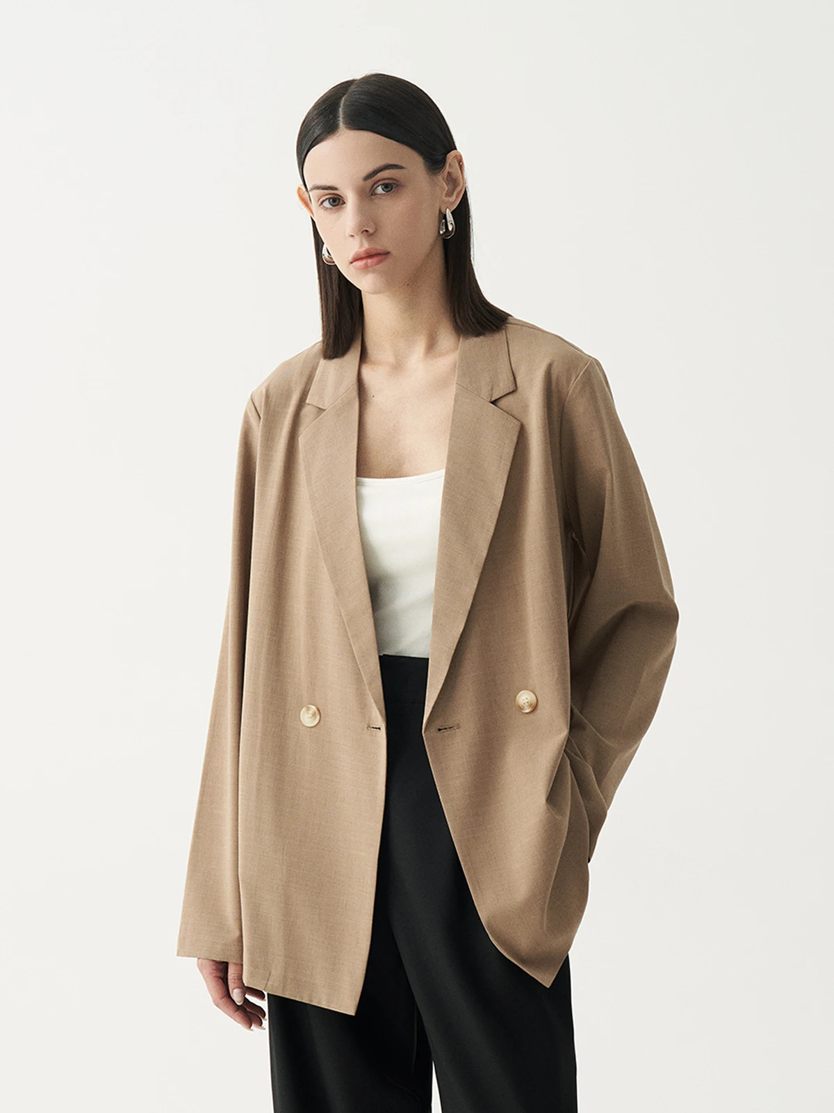 

Shallow Streams Spring Autumn Thin Commute Linen Texture Women's Short Loose Fit Single Button Long Sleeve Pure Color