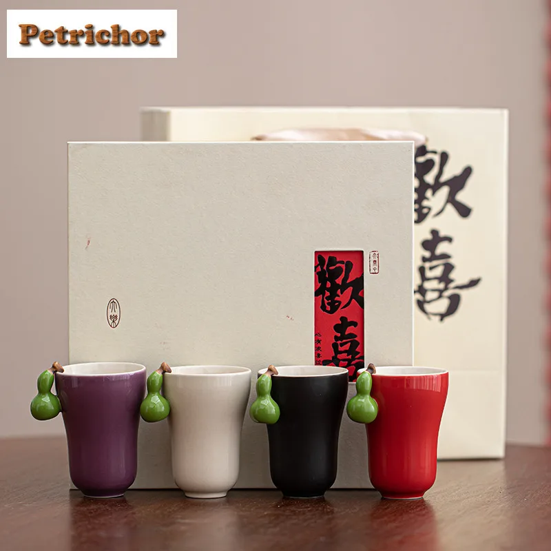 

4pc/lot Creative Fulu Gourd Ceramic Teacup Luxury Tea Bowl Tea Pair Tea-tasting Meditation Cup Jianzhan Master Cups Tea Services