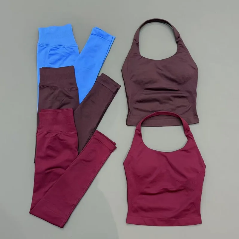 

2PCS Women Yoga Set Halter Neck Sports Top High Waist Leggings Quick Dry Breathable Gym Workout Running Fitness Tracksuit