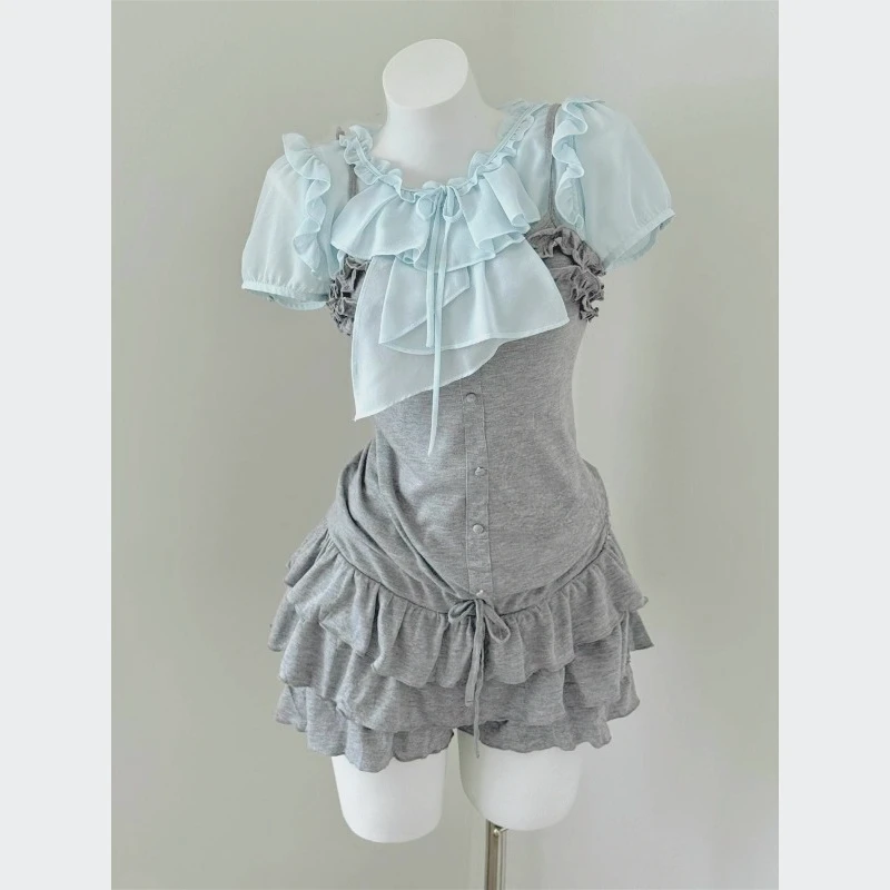 

New Ladylike Temperament Design Sense Fashion Ruffle Edge Top Splicing Slim Cake Shorts Skirt Fetish Lingerie Sissy Latex