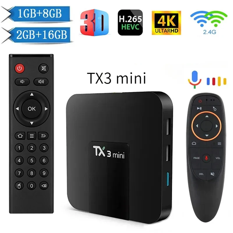 Tx3 mini TV Box 2024 Android 7.1 HDR10 HD 4K 3D H.265 H313 WIFi 4G Iptv Smart Media Player 2GB 16GB TV