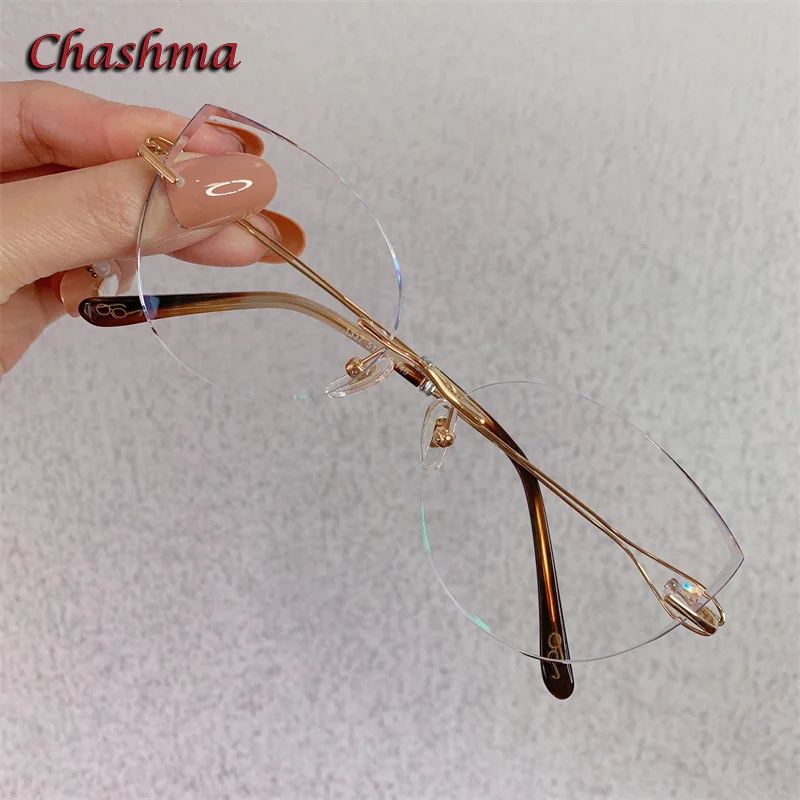 Chashma Cat Eye Rimless Glasses Women Titanium Light Optical Eyewear Designer Optic Degrees Prescription Lenses Frame