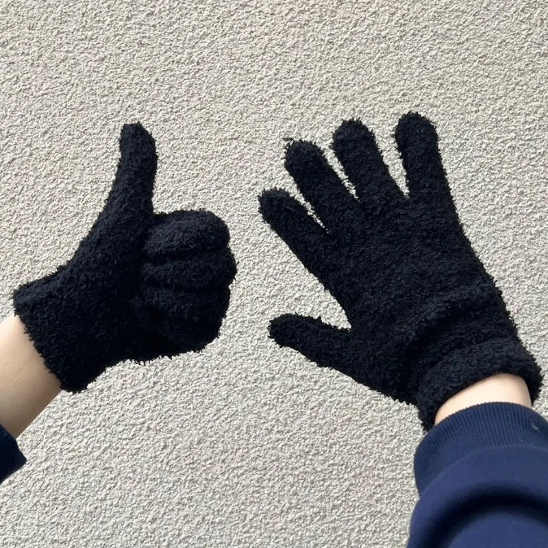 Guantes de felpa suave para mujer, manoplas cálidas de lana de Coral para niñas, moda de estilo coreano, dedo completo, guantes peludos gruesos,