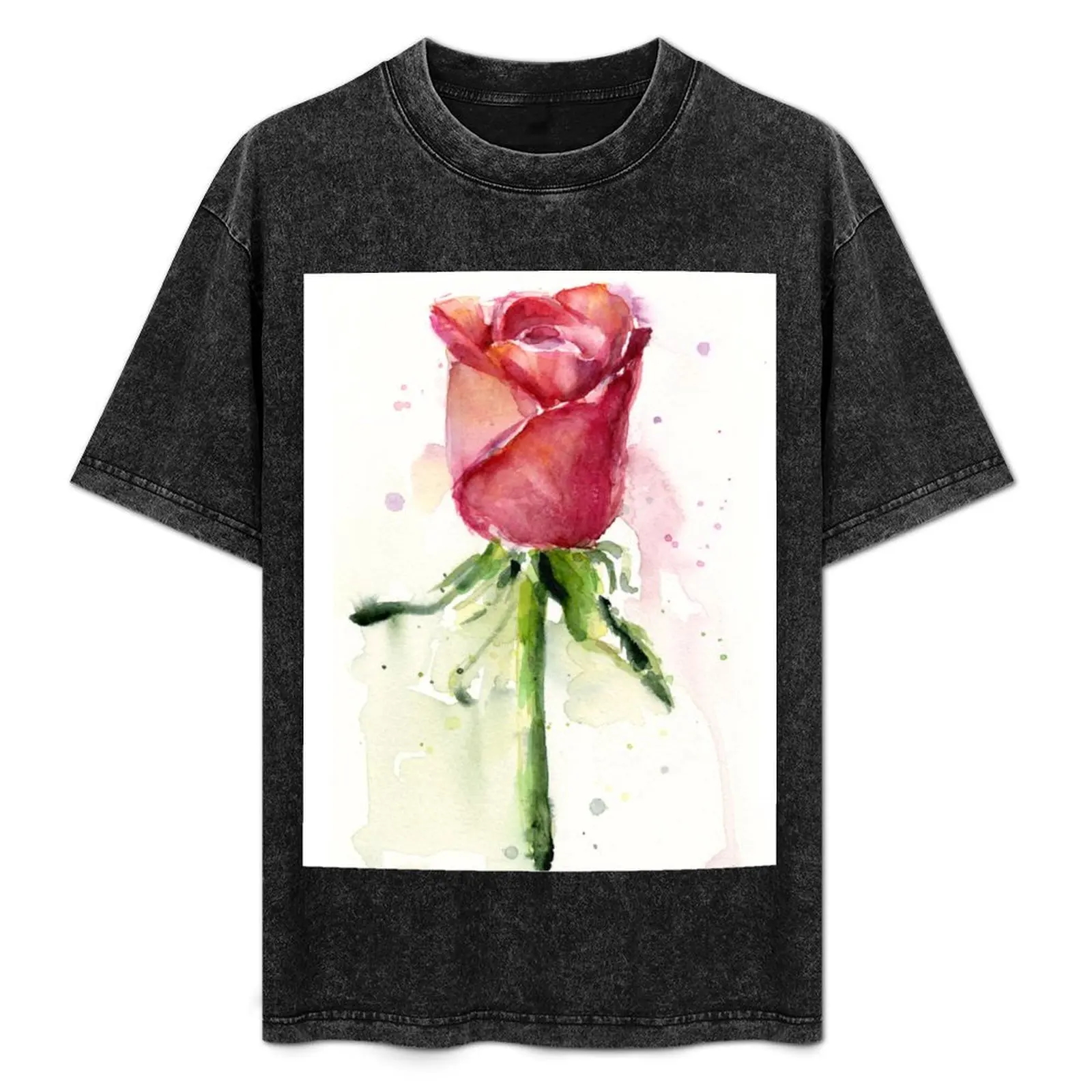 

Rose Watercolor Painting T-Shirt Large Size Loose Casual Tee
