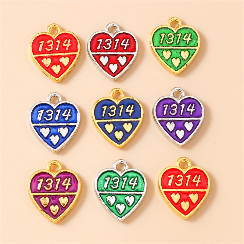 10 Stück, 13 x 15 mm, niedliche Emaille-Anhänger in Herzform zum Basteln von Ohrhängern, Halsketten, Armbändern, für DIY-Bastelarbeiten und als Schmuckzubehör. – Detail 6